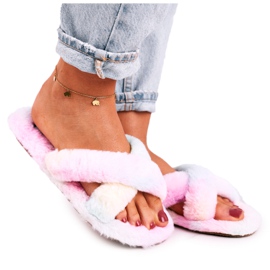 FJ1 Pantoufles en fourrure pour femmes Colorful Cozy Time rose multicolore