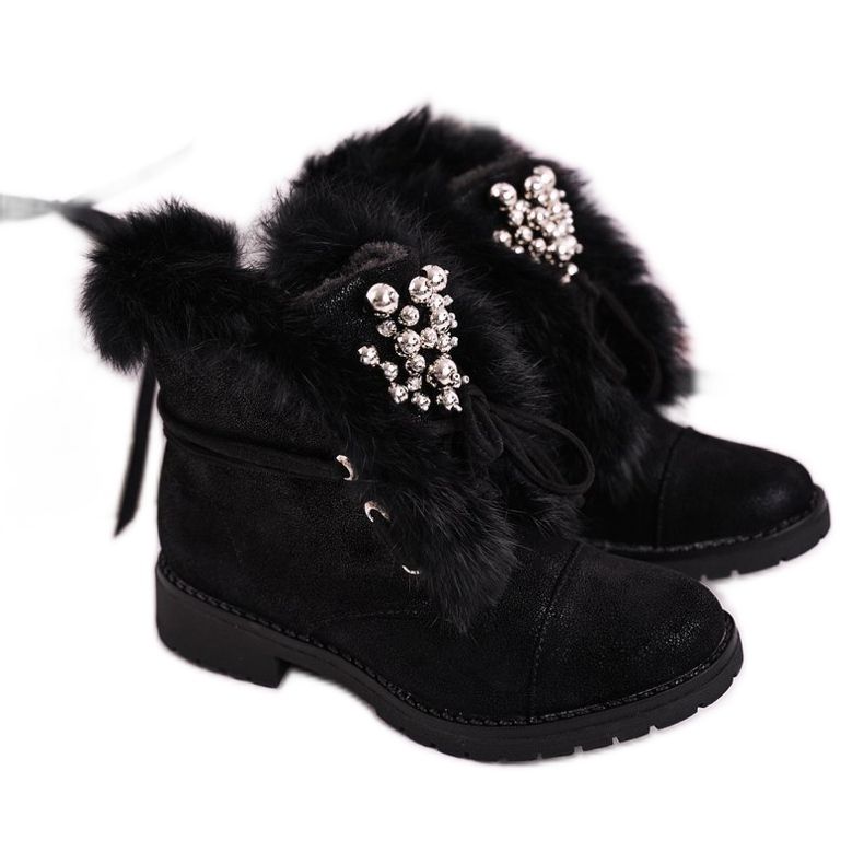 MSMG Bottines Chaudes Enfant Fourrure Nubuck Noir Ella le noir