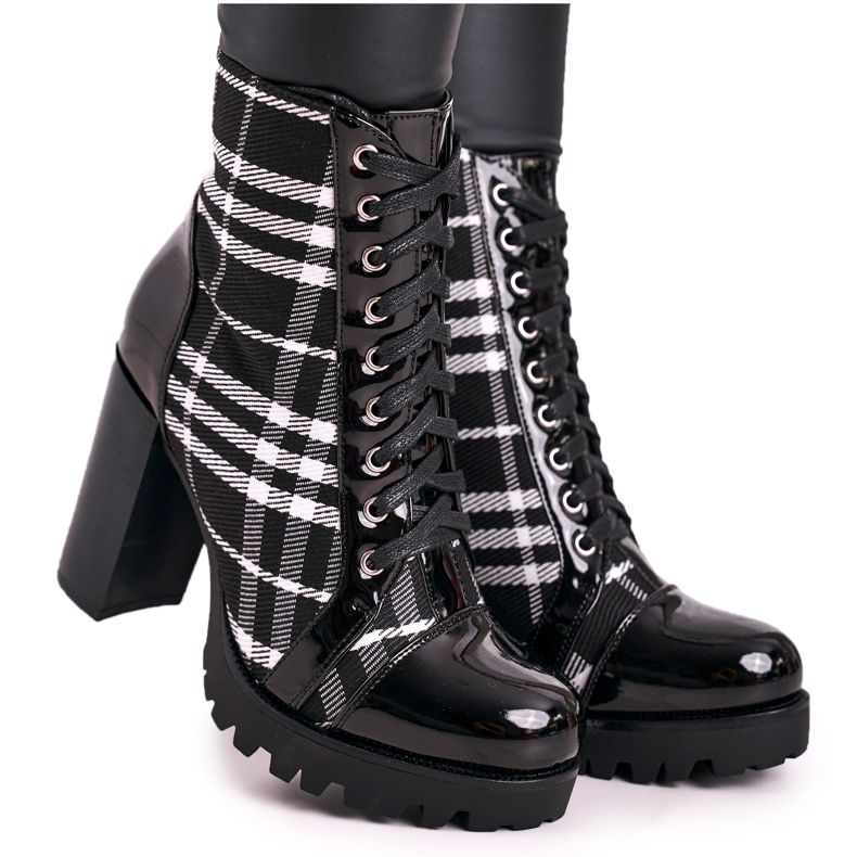 PS1 Bottines à Talons Femme Damier Noir Blair blanche le noir