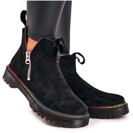Bottines Chelsea Femme Avec Coutures Colorées En Daim Noir Addison