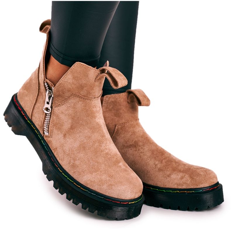 Bottines Chelsea Femme Avec Coutures Colorées En Daim Beige Addison