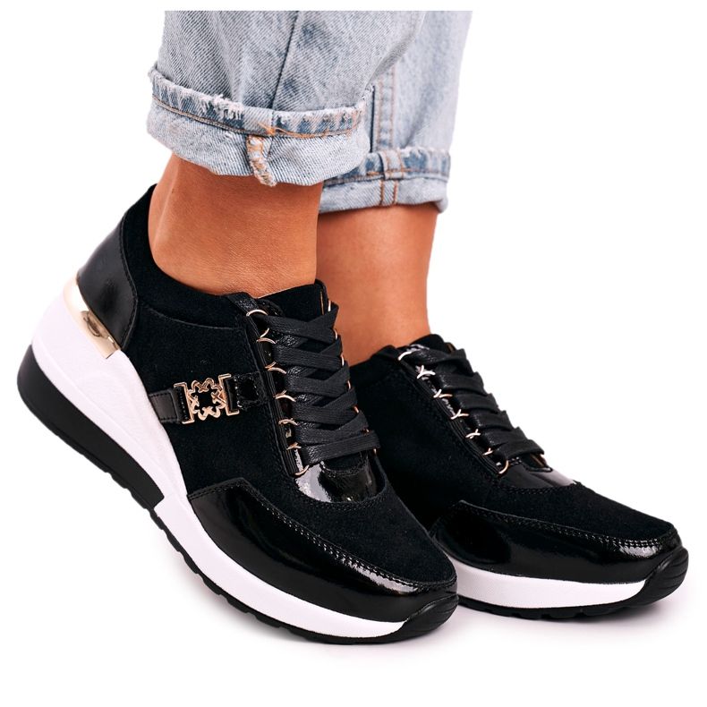 S.Barski Baskets Compensées En Cuir Femme Noir Or Roxette le noir d'or
