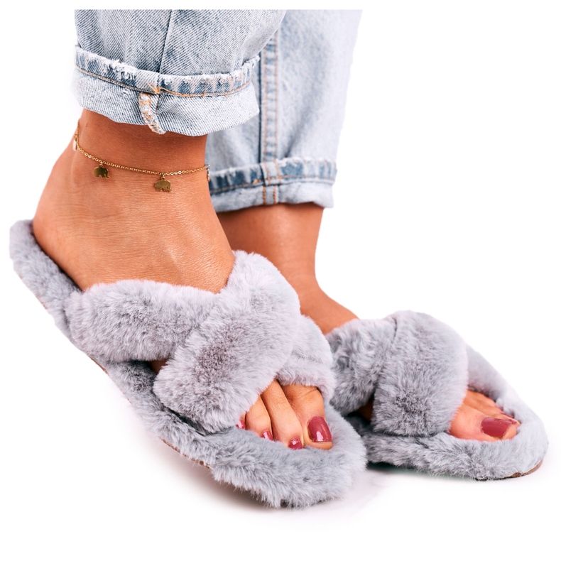 FJ1 Chaussons Fourrure Femme Gris Cosy Time