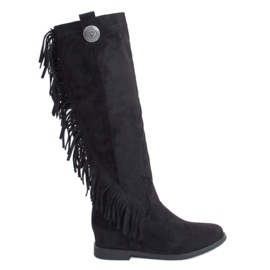 Boots à franges, compensées cachées noir ST-28P Noir