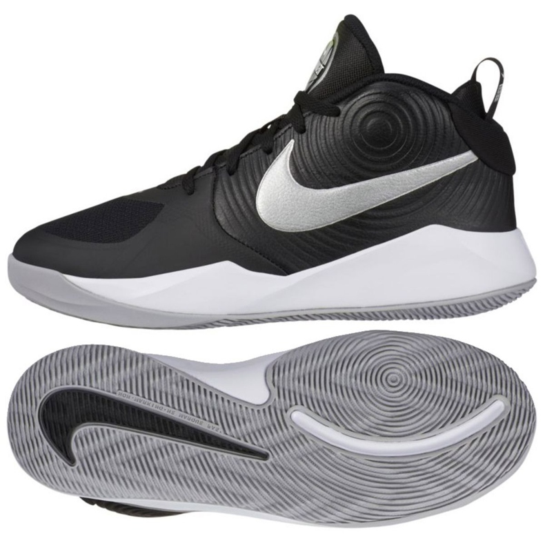 Chaussure de basket-ball Nike Team Hustle D 9 (GS) Jr AQ4224 001 blanc, blanc, noir le noir