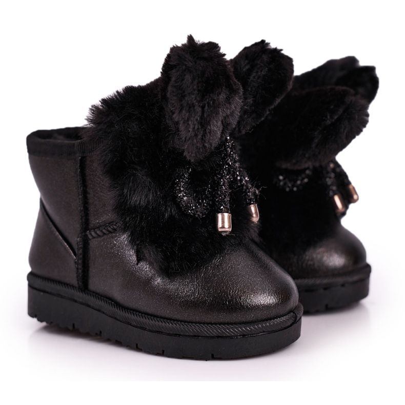 Bottes de neige pour enfants avec fourrure avec oreilles lapin noir le noir