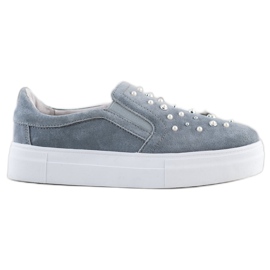 Filippo Slipons En Cuir Avec Des Perles gris