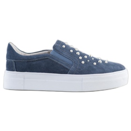Filippo Slipons En Cuir Avec Des Perles bleu
