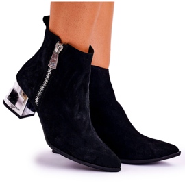 Nicole Bottes pour femmes à talon argenté en daim noir Norah