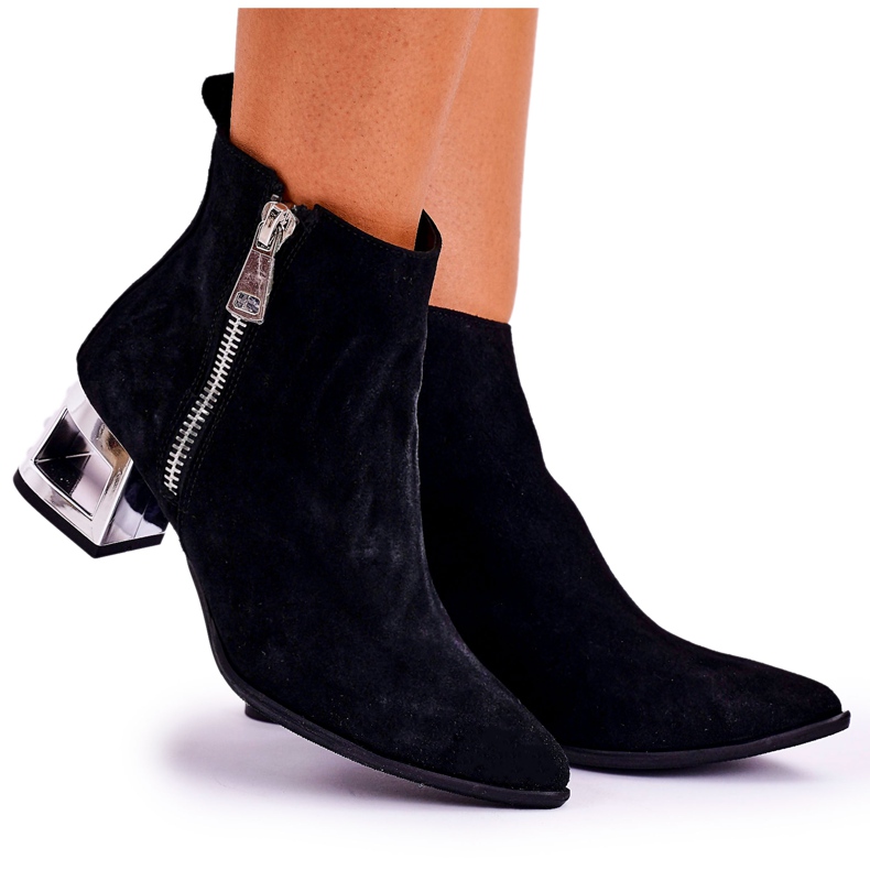 Nicole Bottes pour femmes à talon argenté en daim noir Norah le noir