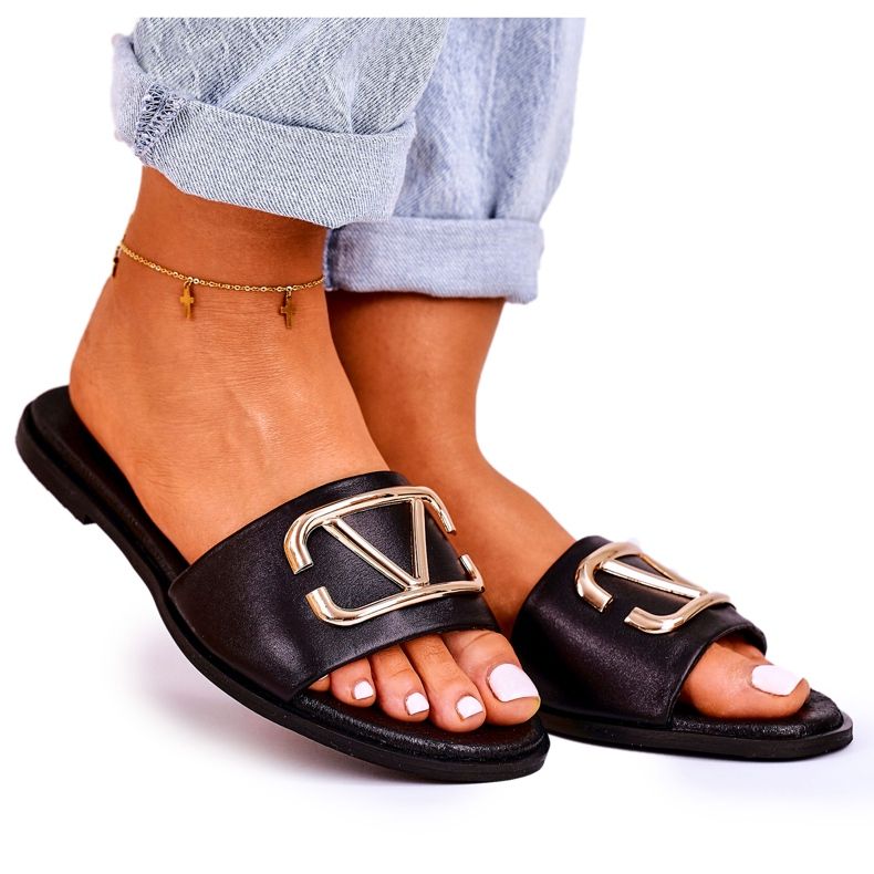 Nicole Pantoufles Classiques En Cuir Pour Femmes Noir Evie le noir