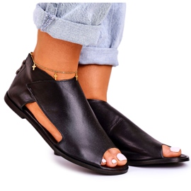 Nicole Sandales Plates En Cuir Femme Noir Natalie