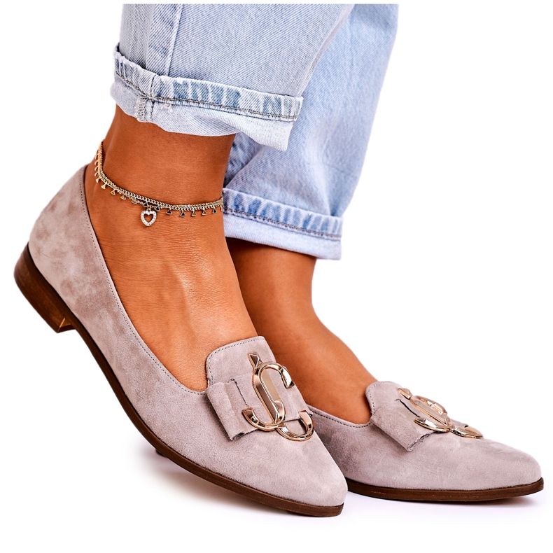 Nicole Mocassins Femme en Daim Ballerines Mary-Jane beiges