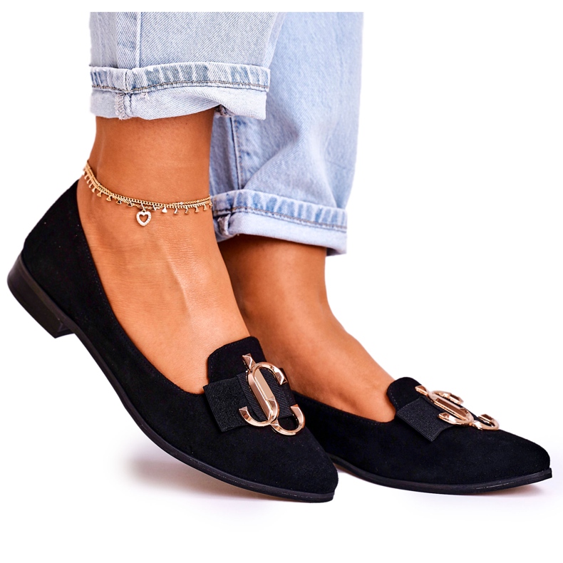 Nicole Mocassins en daim pour femmes Ballerines Mary-Jane noires le noir