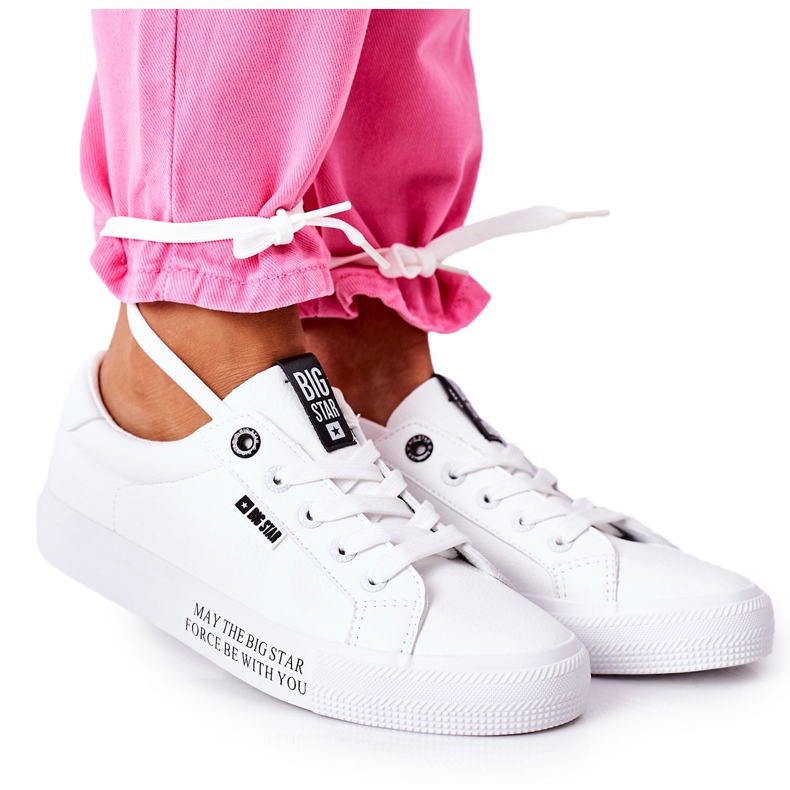 Baskets en cuir pour femmes avec l'inscription Big Star EE274316 White blanche