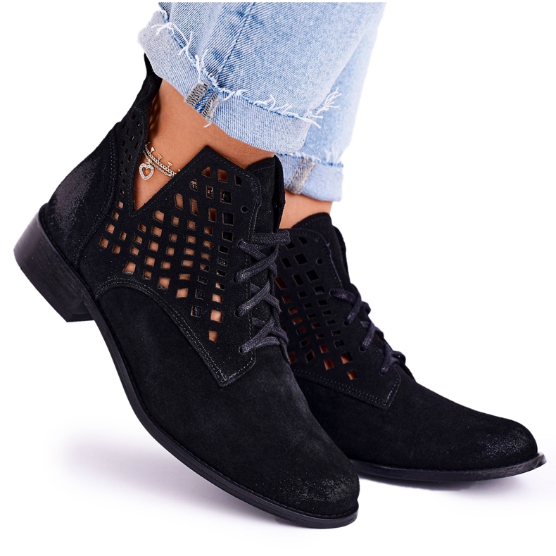 Nicole Bottines Susannah en Daim Ajouré Noir Femme le noir