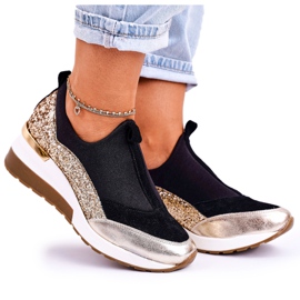 Nicole Baskets Compensées En Cuir Pour Femmes Noir Doré Frances le noir