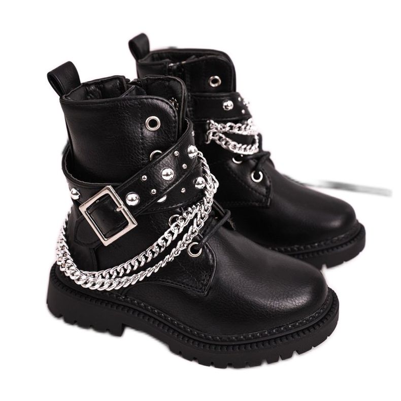 Bottes pour enfants avec une chaîne isolée avec de la fourrure Black Dolly le noir