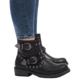 Boots noires à fermoirs et sequins A8018