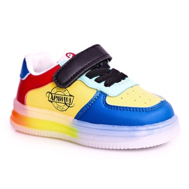 Apawwa Chaussures de sport pour enfants avec scooter multicolore à semelle lumineuse à LED bleu jaune