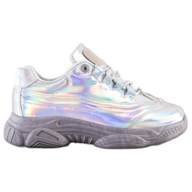 Ideal Shoes Baskets à effet holo argent