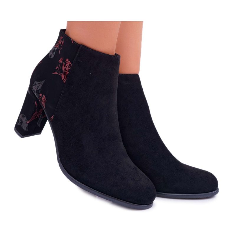 Bottes Pour Femmes À Talons Hauts Sergio Leone Avec Des Fleurs Roses Folk Noir Eros2 le noir