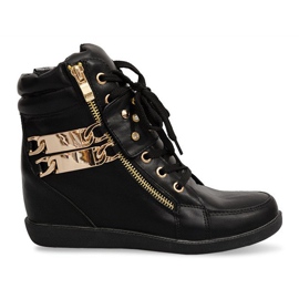 Baskets Baskets Sur Bottes Compensées Ovye WF100 Noir le noir d'or