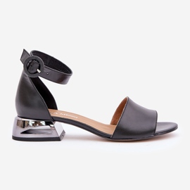 Sandales Cuir Sur Talon Argent Laura Messi 2143 Noir