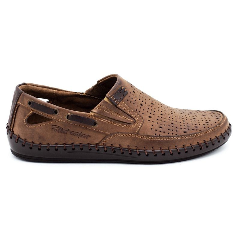 Polbut Chaussures homme, mocassins ajourés J68L marron brun