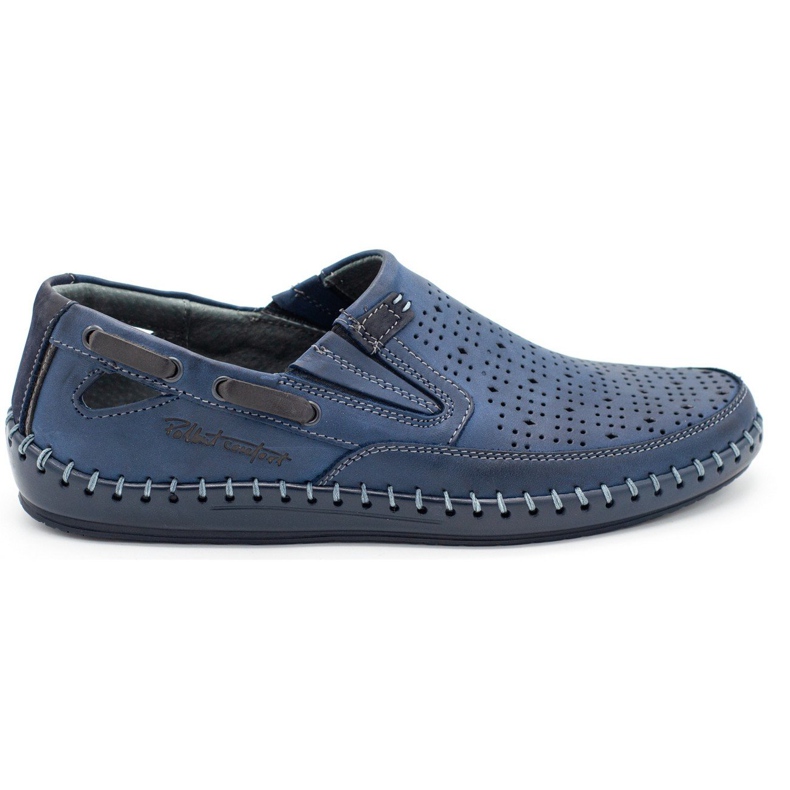 Polbut Chaussures homme mocassins ajourés J68L bleu marine