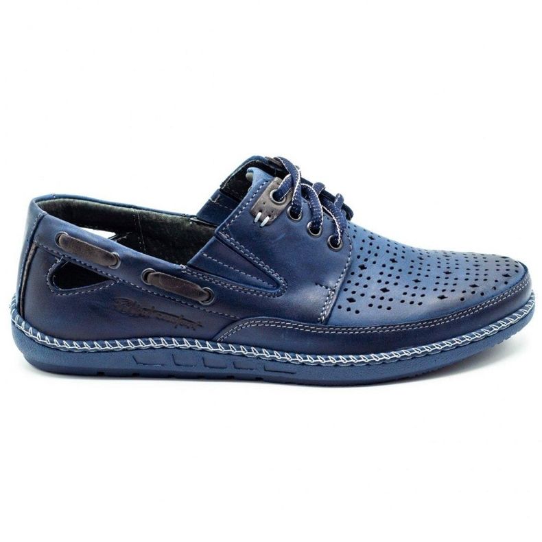 Polbut Chaussures homme, mocassins ajourés J69 / 3L bleu marine