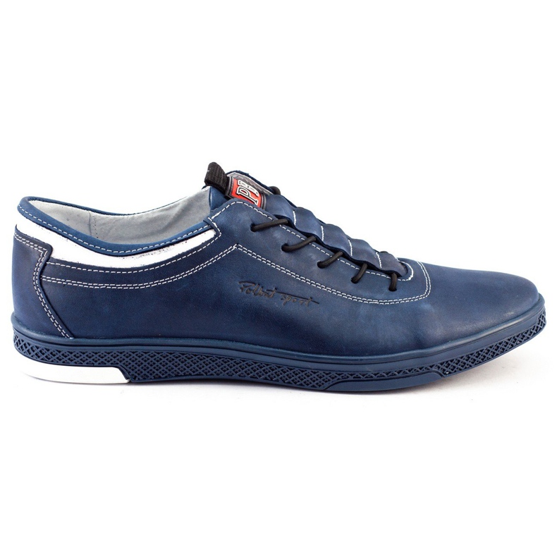 Polbut Chaussures décontractées en cuir pour hommes K23 bleu marine avec blanc Polbut Chaussures décontractées en cuir pour hommes K23 bleu marine avec blanc