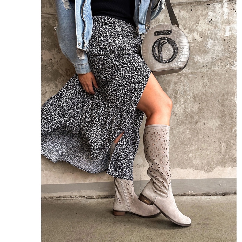 Olivier Boots ajourées gris clair femme