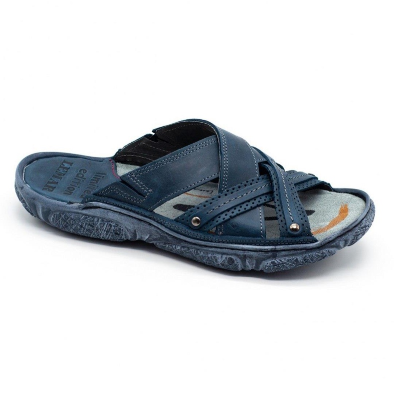 Lemar Chaussons cuir homme 1654 bleu marine