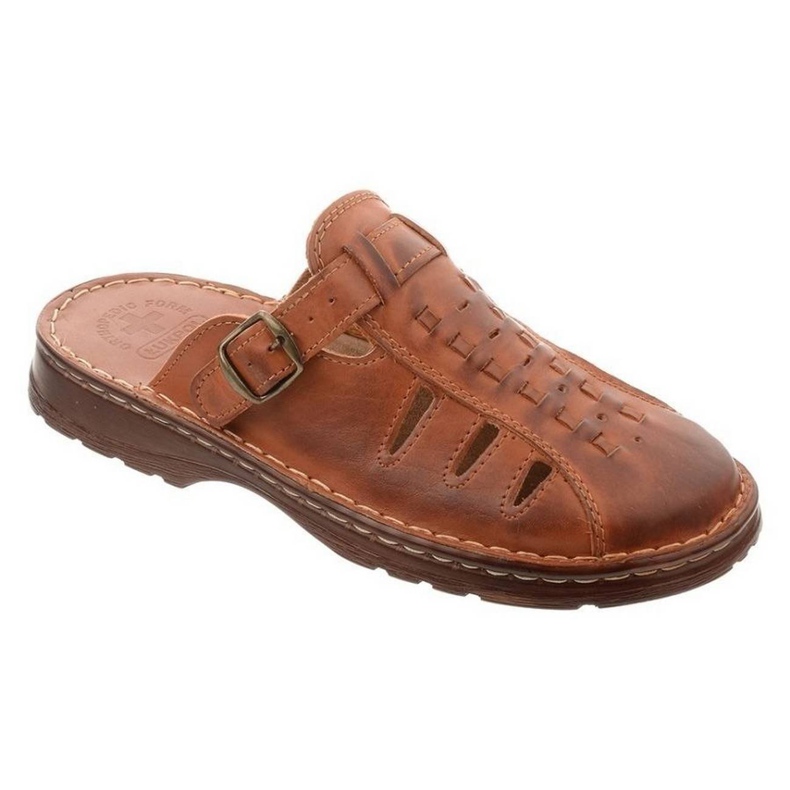 ŁUKPOL Chaussons cuir homme 801 marron brun