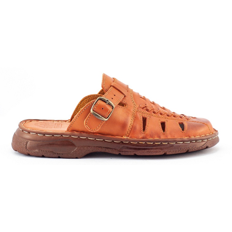 ŁUKPOL Chaussons en cuir homme 806 insert rembourré marron brun ŁUKPOL Chaussons en cuir homme 806 insert rembourré marron brun