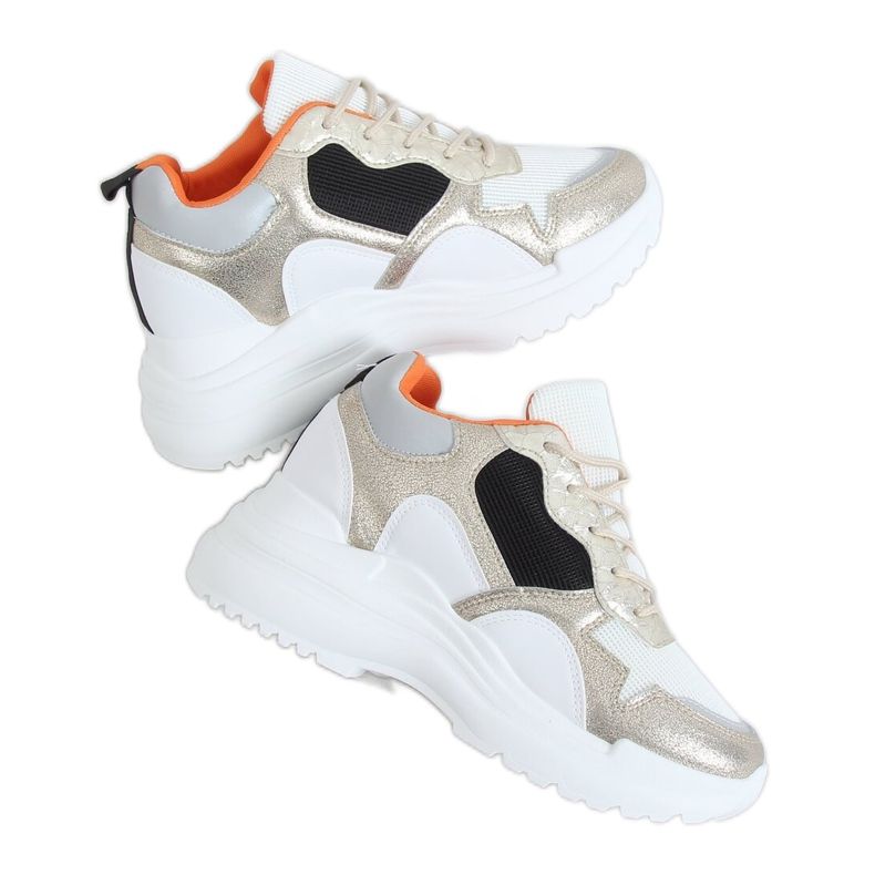 Chaussures de sport compensées blanches et dorées 3171 Gold d'or