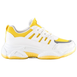 SHELOVET Baskets confortables avec maille blanche gris jaune