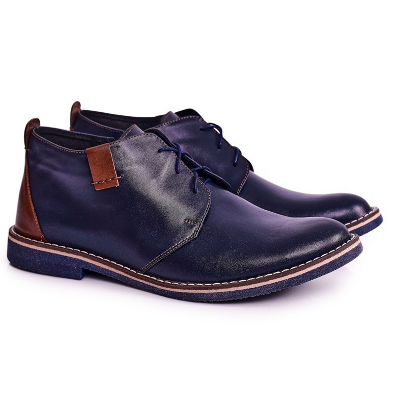 Gejms Bottes chaudes en cuir bleu marine Ferens pour hommes brun