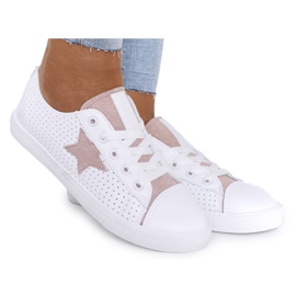 Baskets en cuir pour femmes avec une étoile Big Star DD274691 Blanc-Rose blanche Baskets en cuir pour femmes avec une étoile Big Star DD274691 Blanc-Rose blanche