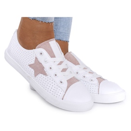 Baskets en cuir pour femmes avec une étoile Big Star DD274691 Blanc-Rose blanche