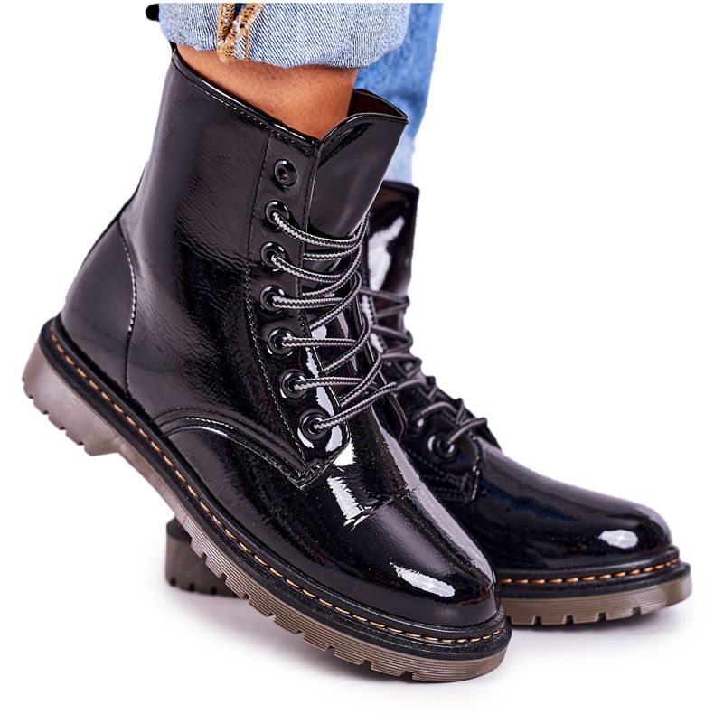 Bottes Chaudes Femme Bottes Laquées Black Thunder le noir
