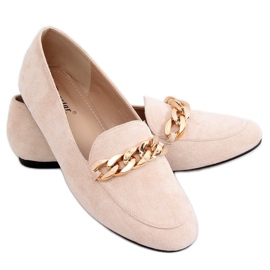 Mocassins Beige avec une chaîne LL-237P Beige Mocassins Beige avec une chaîne LL-237P Beige
