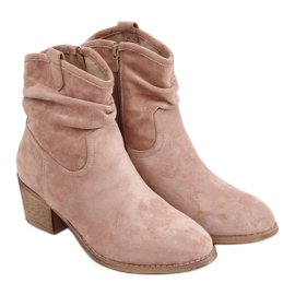 Bottines à petit talon beige et rose Z1165 Kaki