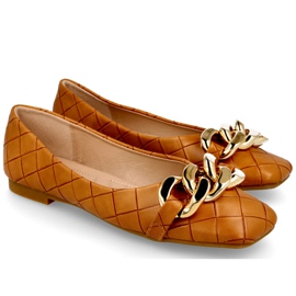 PS1 Ballerines matelassées élégantes avec chaîne Coco Camel brun