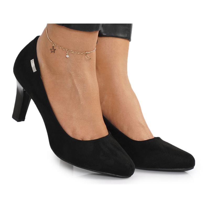 PJ1 Escarpins classiques sur une barre en daim noir Eleanor le noir