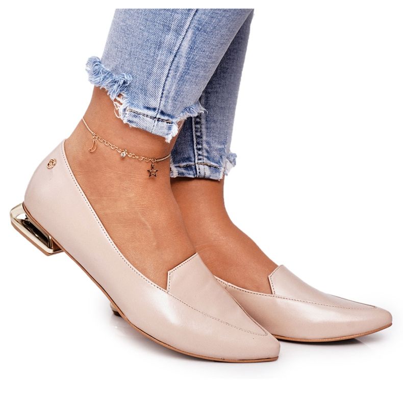 Mocassins Femme À Talons Dorés Laura Messi 2013 Beige