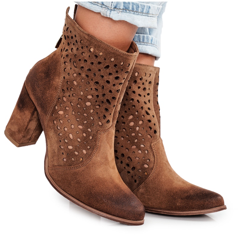 Exquisite Bottines Ajourées Sur Un Poteau En Daim Exquis 1219 Cognac brun
