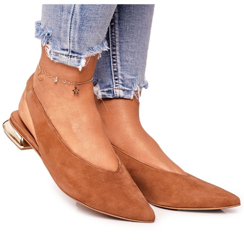 Ballerines En Daim Sur Talons Dorés Laura Messi 2127 Camel brun