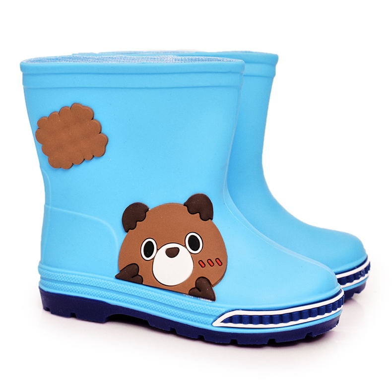 Bottes En Caoutchouc Enfant Avec Ours En Peluche Bleu Clair